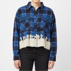 Urban Outfitters BDG Rayne Flannel Boxy Crop Button Down Shirt w/bleach L